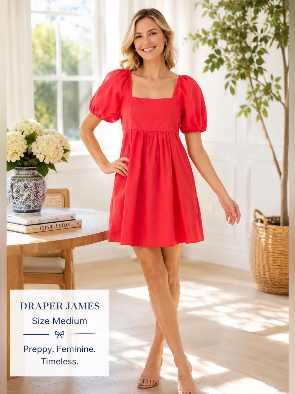 Draper James Red Puff Sleeve Open Back Mini Dress – Size M